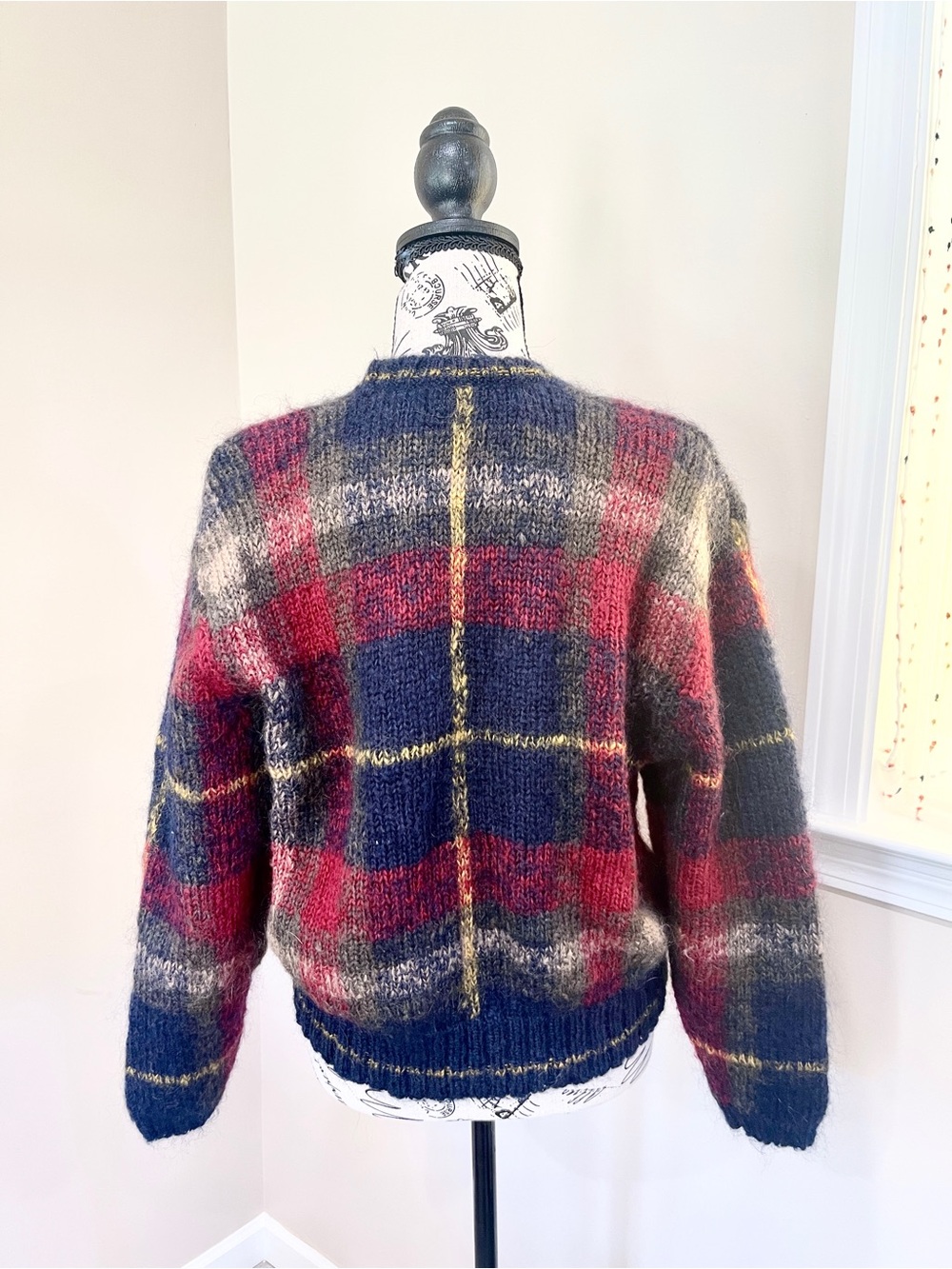 Vintage Mohair Wool Plaid Knit Cardigan - Picture 2 of 8